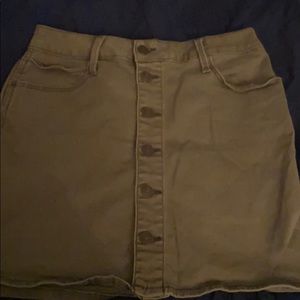 Army green button down mini skirt with pockets